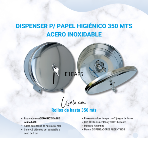 Dispenser P/Higienico 350mts A/Inoxidable